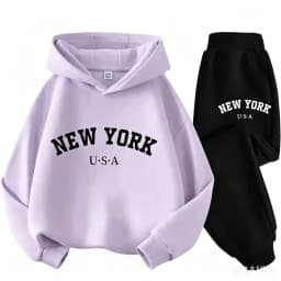 Children Hoodie Set Autumn Winter New York USA Letter Graphic Sweatshirt Pant Suit Baby Boy Girl Kid Sport Two Pieces Tracksuit