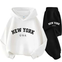 Children Hoodie Set Autumn Winter New York USA Letter Graphic Sweatshirt Pant Suit Baby Boy Girl Kid Sport Two Pieces Tracksuit