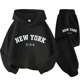 Children Hoodie Set Autumn Winter New York USA Letter Graphic Sweatshirt Pant Suit Baby Boy Girl Kid Sport Two Pieces Tracksuit