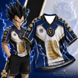 Dragon Ball Begita Saiyan Prince Jersey Blue Gold Anime 3D Printed Oversized Loose Men's and Women's Short Sleeved T-Shirt