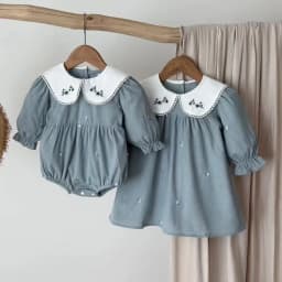 1-Piece Corduroy Floral Embroidery Dress for Toddlers and Young Children, Color-Blocking Embroidered Collar, Long-Sleeve Girls' Dress for Spring, Autumn, and Winter, Versatile Casual Style Girls' Clothing