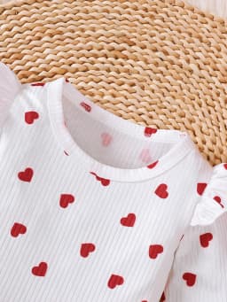 0-18 Months Baby Girl Clothing Outfit 3Pcs Bodysuit Heart Print Long Sleeve Jumpsuit Headband Newborn Baby Autumn Clothes Set