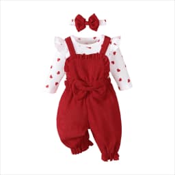 0-18 Months Baby Girl Clothing Outfit 3Pcs Bodysuit Heart Print Long Sleeve Jumpsuit Headband Newborn Baby Autumn Clothes Set