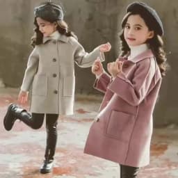 Kids Winter Wool Blend Coats Vintage Fashion Teen Girls Beige Long Jackets Warm Outerwear Thick Jacket Child 7 8 10 12 Years Old