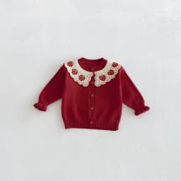 Infant and Toddler 2026 Fall/Winter New Strawberry Doll-Neck Knit Cardigan for Girls, Sweet and Cute Outfit