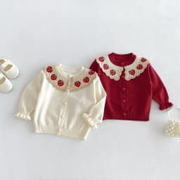 Infant and Toddler 2026 Fall/Winter New Strawberry Doll-Neck Knit Cardigan for Girls, Sweet and Cute Outfit