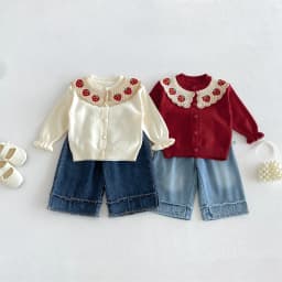 Infant and Toddler 2026 Fall/Winter New Strawberry Doll-Neck Knit Cardigan for Girls, Sweet and Cute Outfit