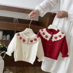 Infant and Toddler 2026 Fall/Winter New Strawberry Doll-Neck Knit Cardigan for Girls, Sweet and Cute Outfit