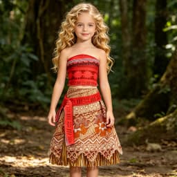 Adult Kids Moana Vaiana 2Pcs Cosplay Dress Polynesian Princess Costume with Wig Necklace Halloween Birthday Party Costume