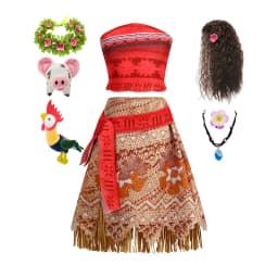 Adult Kids Moana Vaiana 2Pcs Cosplay Dress Polynesian Princess Costume with Wig Necklace Halloween Birthday Party Costume