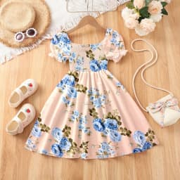 Girls Heart Print Puff Sleeve Dress – Summer Bow Princess Dress for Kids Ages 2-8, Cute Toddler Party & Daily Wear
