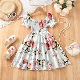 Girls Heart Print Puff Sleeve Dress – Summer Bow Princess Dress for Kids Ages 2-8, Cute Toddler Party & Daily Wear