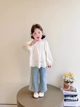 Baby Girls Spring Jeans Kids Summer Bow Denim Pants Children's Straight Wide-leg Trousers Toddler Autumn Loose Clothing 2-8Y