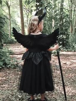 Kids Maleficent Costume Set Girls Evil Queen Outfit Deluxe Black Tulle Dress with Accessories for Carnival Party Role Play