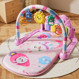 Baby Activity Play Mat with Music & Lights, 5 Detachable Sensory Toys Kick Piano Mat, Tummy Time Game Playmat