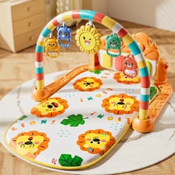 Baby Activity Play Mat with Music & Lights, 5 Detachable Sensory Toys Kick Piano Mat, Tummy Time Game Playmat