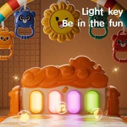 Baby Activity Play Mat with Music & Lights, 5 Detachable Sensory Toys Kick Piano Mat, Tummy Time Game Playmat