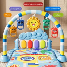 Baby Activity Play Mat with Music & Lights, 5 Detachable Sensory Toys Kick Piano Mat, Tummy Time Game Playmat