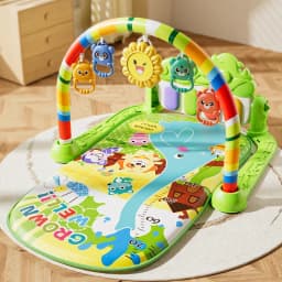 Baby Activity Play Mat with Music & Lights, 5 Detachable Sensory Toys Kick Piano Mat, Tummy Time Game Playmat
