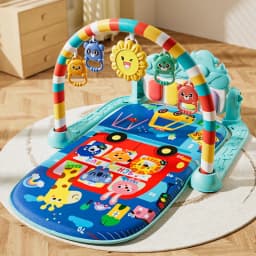Baby Activity Play Mat with Music & Lights, 5 Detachable Sensory Toys Kick Piano Mat, Tummy Time Game Playmat