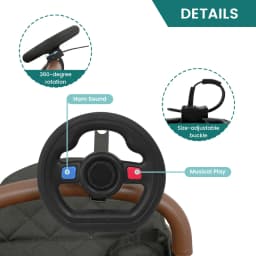 Baby Stroller Steering Wheel Toy, Musical Simulation Driving Toy with Horn Sound, Adjustable Mount 360° Rotatable Toddler Preten