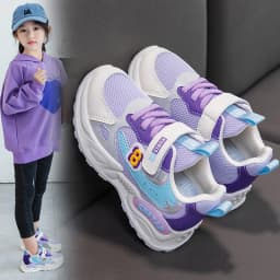 Girls Sports Shoes Kids Running Shoes Pink Breathable Air Mesh Heart Sweet Sneakers Cute Hook & Loop Children's Casual Shoes