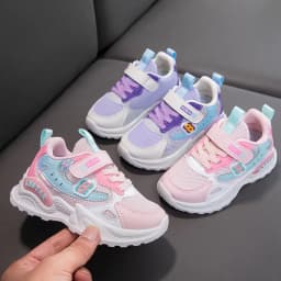 Girls Sports Shoes Kids Running Shoes Pink Breathable Air Mesh Heart Sweet Sneakers Cute Hook & Loop Children's Casual Shoes