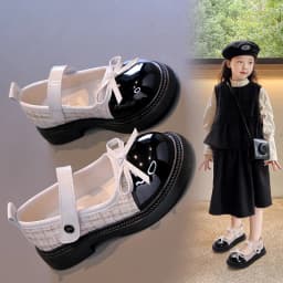 Butterfly Knot Anti Slip Round Toe Girls Leather Shoes Spring Autumn Outdoor PU Sweet Princess Leather Shoes Sandalias De Mujer