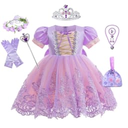 Girls New Fancy Girl Embroidered Flower Rapunzel Princess Party Dress Christmas Baby Girls Sofia Puff Sleeve Infants Ball Gowns