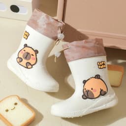 One Pair of Toddler Mid-Calf Rain Boots for Boy and Girl Comfortable Soft Sole Capybara Rubber Water Shoes Elastic Band