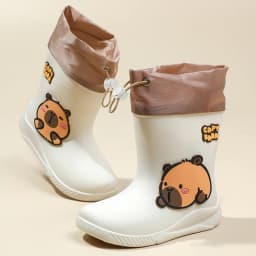 One Pair of Toddler Mid-Calf Rain Boots for Boy and Girl Comfortable Soft Sole Capybara Rubber Water Shoes Elastic Band