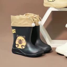 One Pair of Toddler Mid-Calf Rain Boots for Boy and Girl Comfortable Soft Sole Capybara Rubber Water Shoes Elastic Band