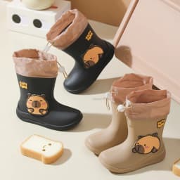 One Pair of Toddler Mid-Calf Rain Boots for Boy and Girl Comfortable Soft Sole Capybara Rubber Water Shoes Elastic Band