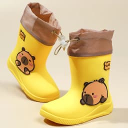 One Pair of Toddler Mid-Calf Rain Boots for Boy and Girl Comfortable Soft Sole Capybara Rubber Water Shoes Elastic Band