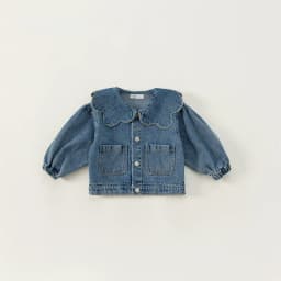 Korean Style Spring Autumn Kids Girl Denim Coat Ruffle Collar Long Sleeve Outerwear Children Fashion Versatile Clothes E82075
