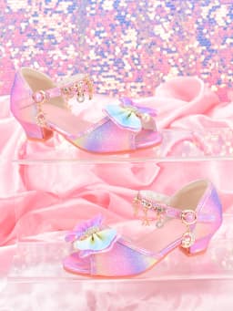 Girls' Fashion Rainbow Glitter High Heel Shoes, Children Dress Up Pageant Runway Performance Party Sandals