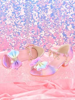 Girls' Fashion Rainbow Glitter High Heel Shoes, Children Dress Up Pageant Runway Performance Party Sandals