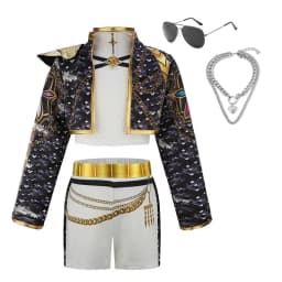 Little Girls Singer Show Cosplay Outfit 3Pcs Set Coat Vest Pants Children Stage Performance Dress‑Up Party Costume