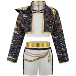 Little Girls Singer Show Cosplay Outfit 3Pcs Set Coat Vest Pants Children Stage Performance Dress‑Up Party Costume