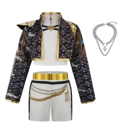 Little Girls Singer Show Cosplay Outfit 3Pcs Set Coat Vest Pants Children Stage Performance Dress‑Up Party Costume