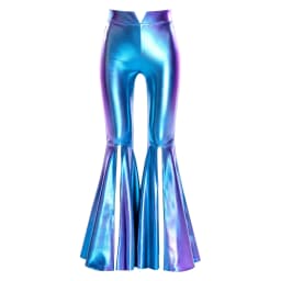 Kids Girls Shiny Jazz Dance Costume Halter Sequin Bodysuit Dress Metallic Flared Pants 70s Disco Latin Performance Dancewear
