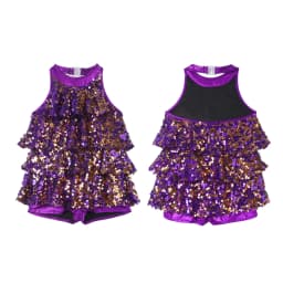 Kids Girls Shiny Jazz Dance Costume Halter Sequin Bodysuit Dress Metallic Flared Pants 70s Disco Latin Performance Dancewear