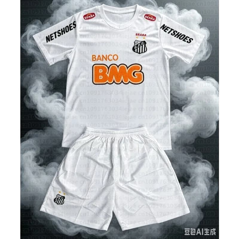 2026 New Men and Women Kid 2 Piece Set Streetwear Santos Print Short Sleeve T Shirt and Shorts Summer Football Tracksuit