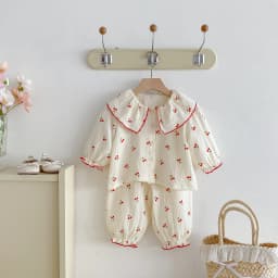 Little Cherry, A Full-Print Long-Sleeved Set With a Large Lapel, Sweet and Casual Long Pants