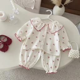 Little Cherry, A Full-Print Long-Sleeved Set With a Large Lapel, Sweet and Casual Long Pants