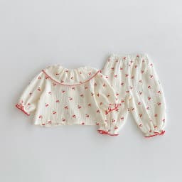 Little Cherry, A Full-Print Long-Sleeved Set With a Large Lapel, Sweet and Casual Long Pants