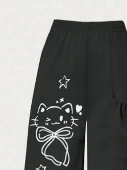 Girls' fashion casual trousers, girls' spring, summer, autumn and winter loose straight-leg pants with a kitten pocket design