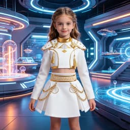 Girls White And Gold Cosplay Costume Set Shoulder Pads Chain Skirt For Halloween Birthday Party Role Play