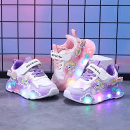 MGO Kidss Spring and Autumn New Girls' Shoes Glow Shoes Flashing Shoes rainbow Pony Daddy Shoes Children's Sports Shoes Girls so