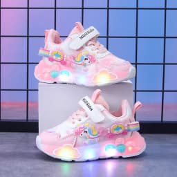 MGO Kidss Spring and Autumn New Girls' Shoes Glow Shoes Flashing Shoes rainbow Pony Daddy Shoes Children's Sports Shoes Girls so